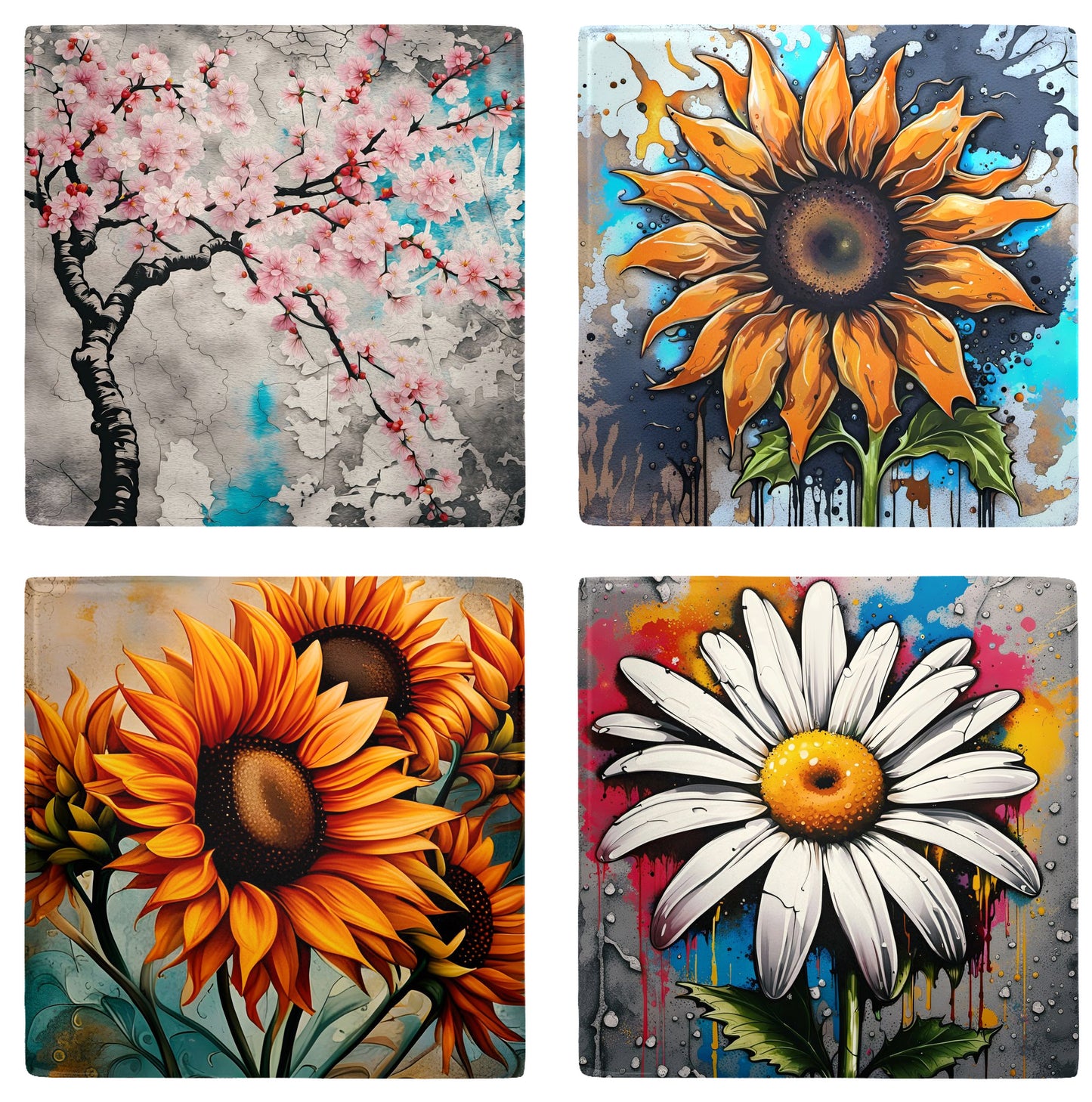 Metal Fridge Magnets - Flowers Collection - Set of 4 Magnets
