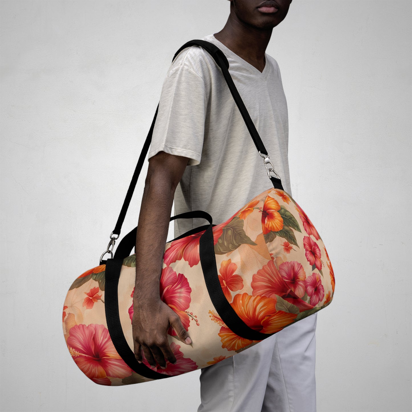 Tropical Themed Travel Accessories and Bags, Hibiscus Flowers Print Duffle Bag