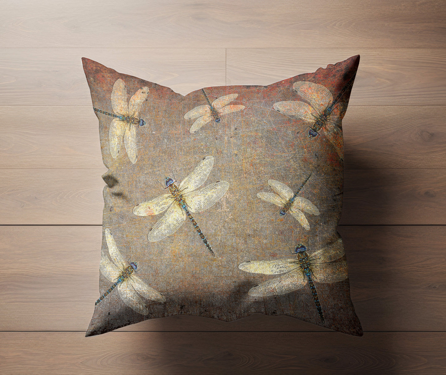 Large Throw Pillow Silver Dragonflies on Distressed Background Print on floor