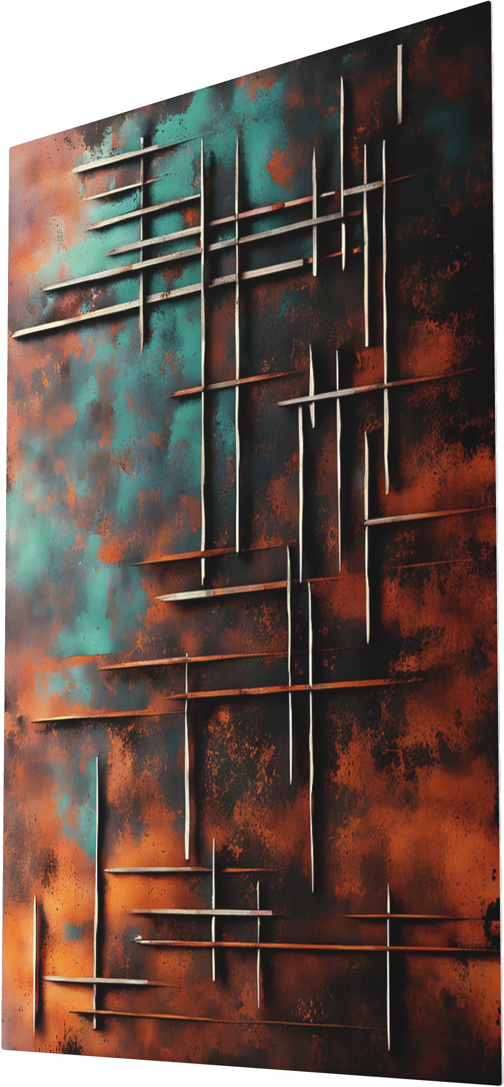 Industrial Rust Composition Abstract Art Vertical Print on eco Friendly Recycled aluminum right angle
