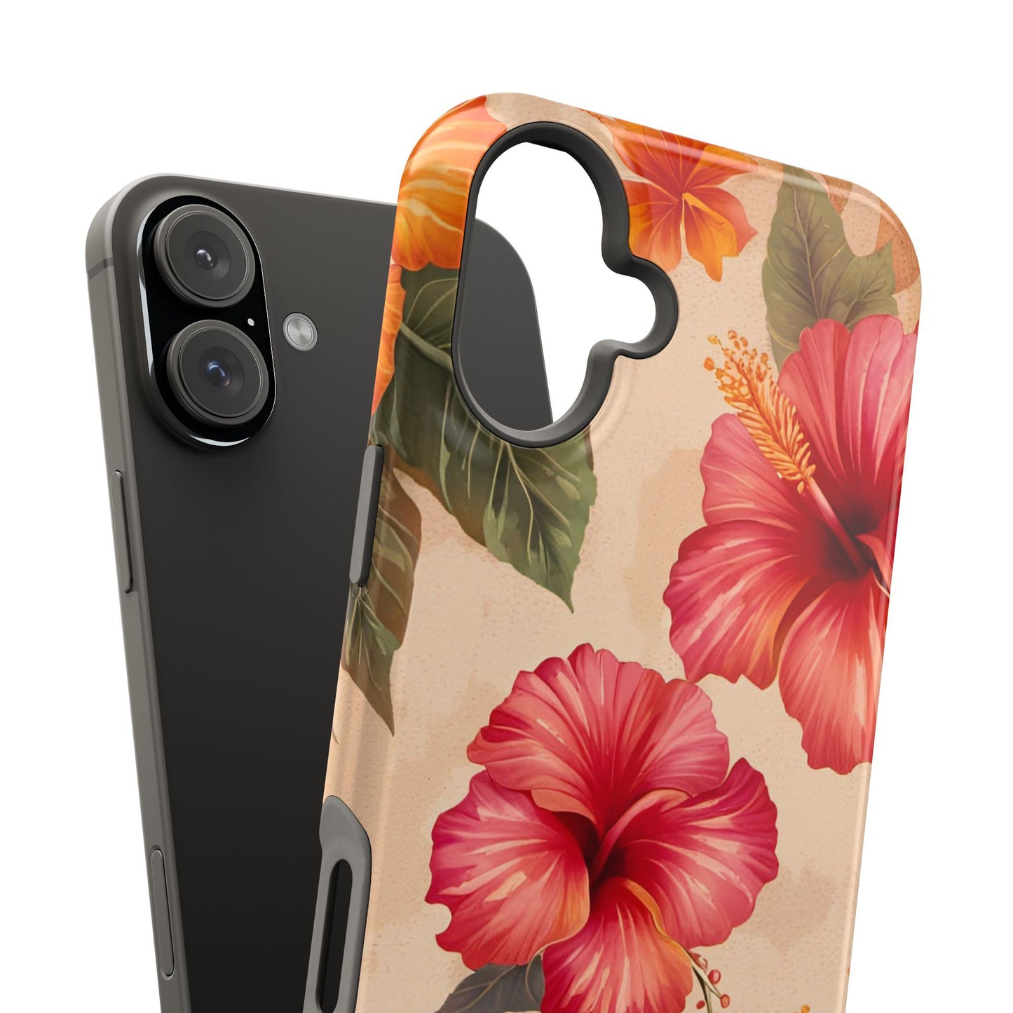 Pink and Orange Hibiscus Flowers Print on Magnetic Tough Case for all Models of iPhone 16
close up