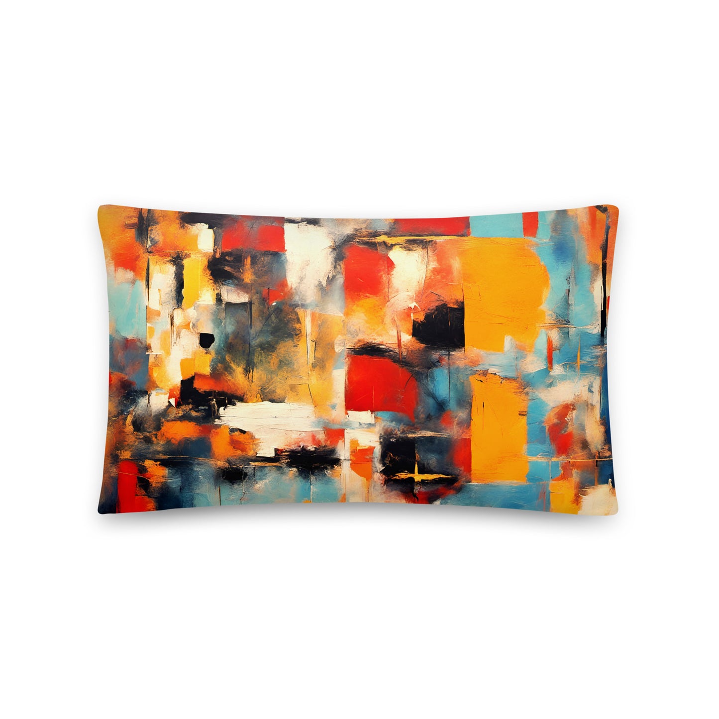 Premium Modern Art Themed Lumbar Pillow 20x12 Color Patches Print