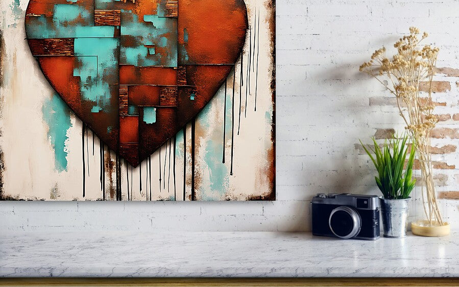 Rusted Love Print on Eco Friendly Recycled Aluminum close up