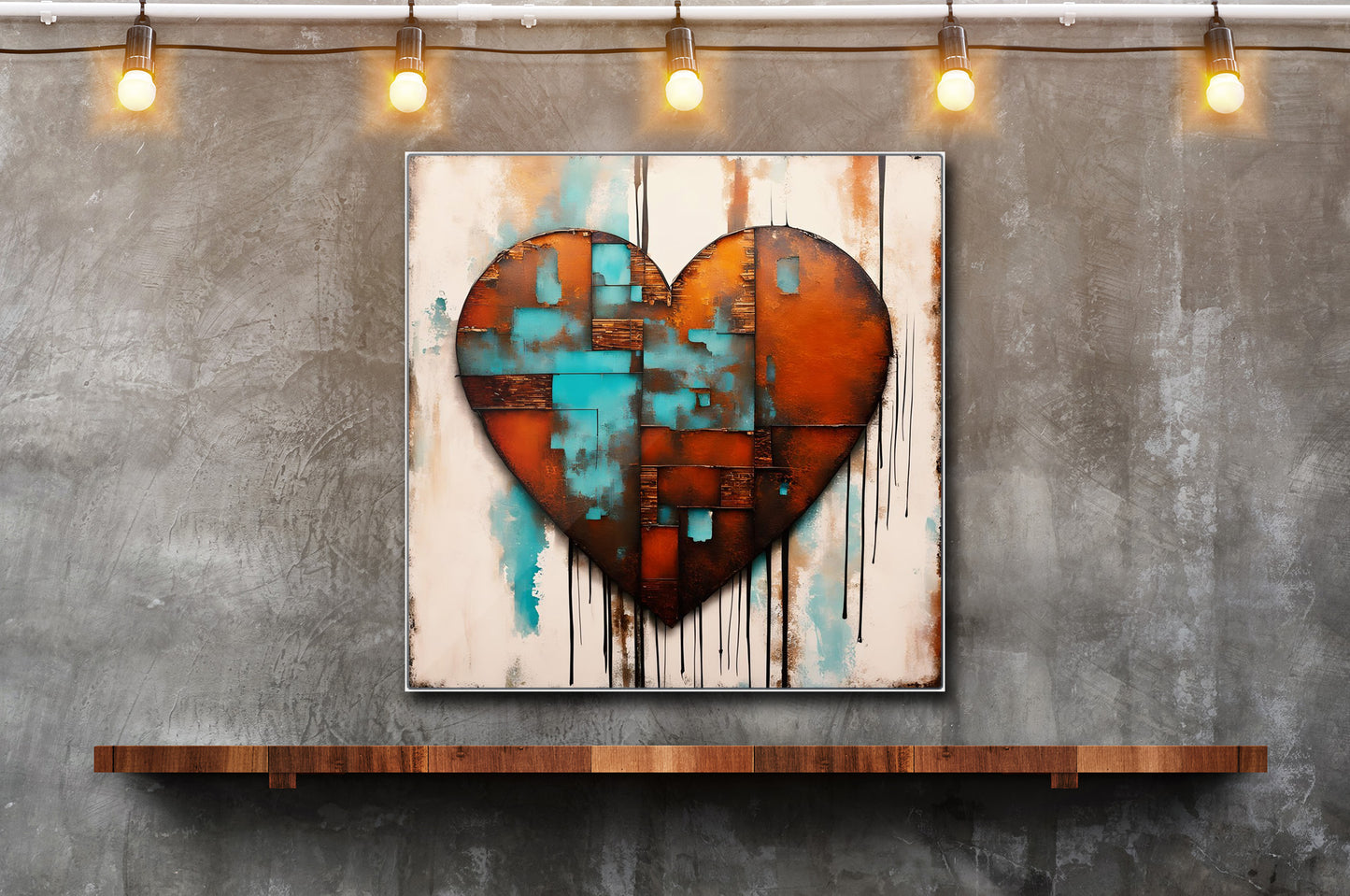 Rusted Love Print on Eco Friendly Recycled Aluminum hung on concrete wall