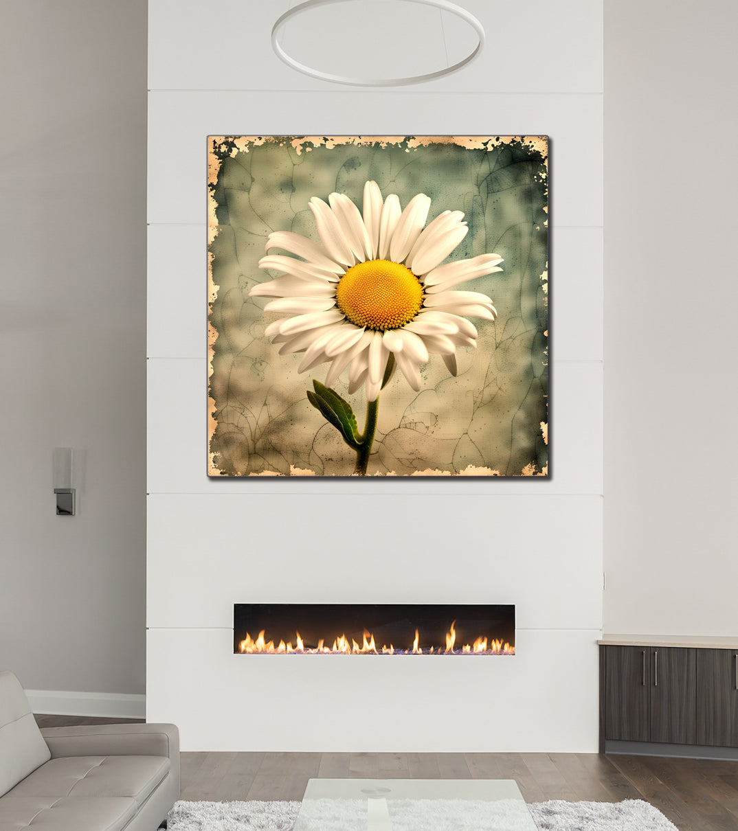 A Simple Daisy Sepia style, Floral Themed Print on Recycled Aluminum