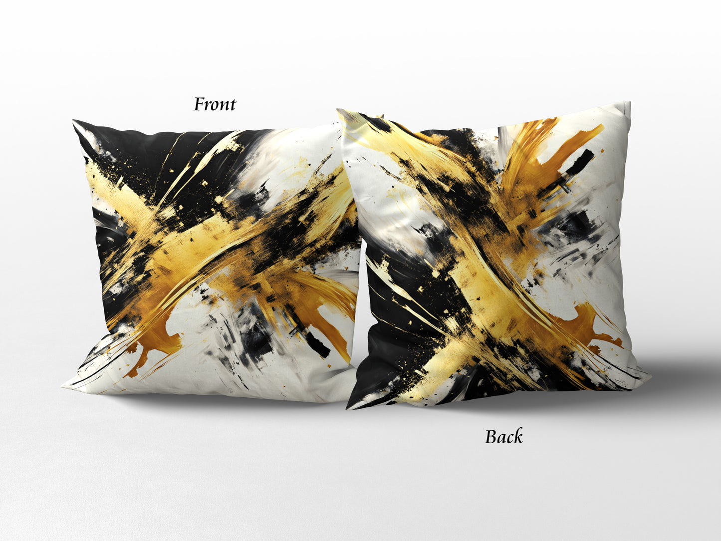Splashing Gold Print Throw Pillow front an back view