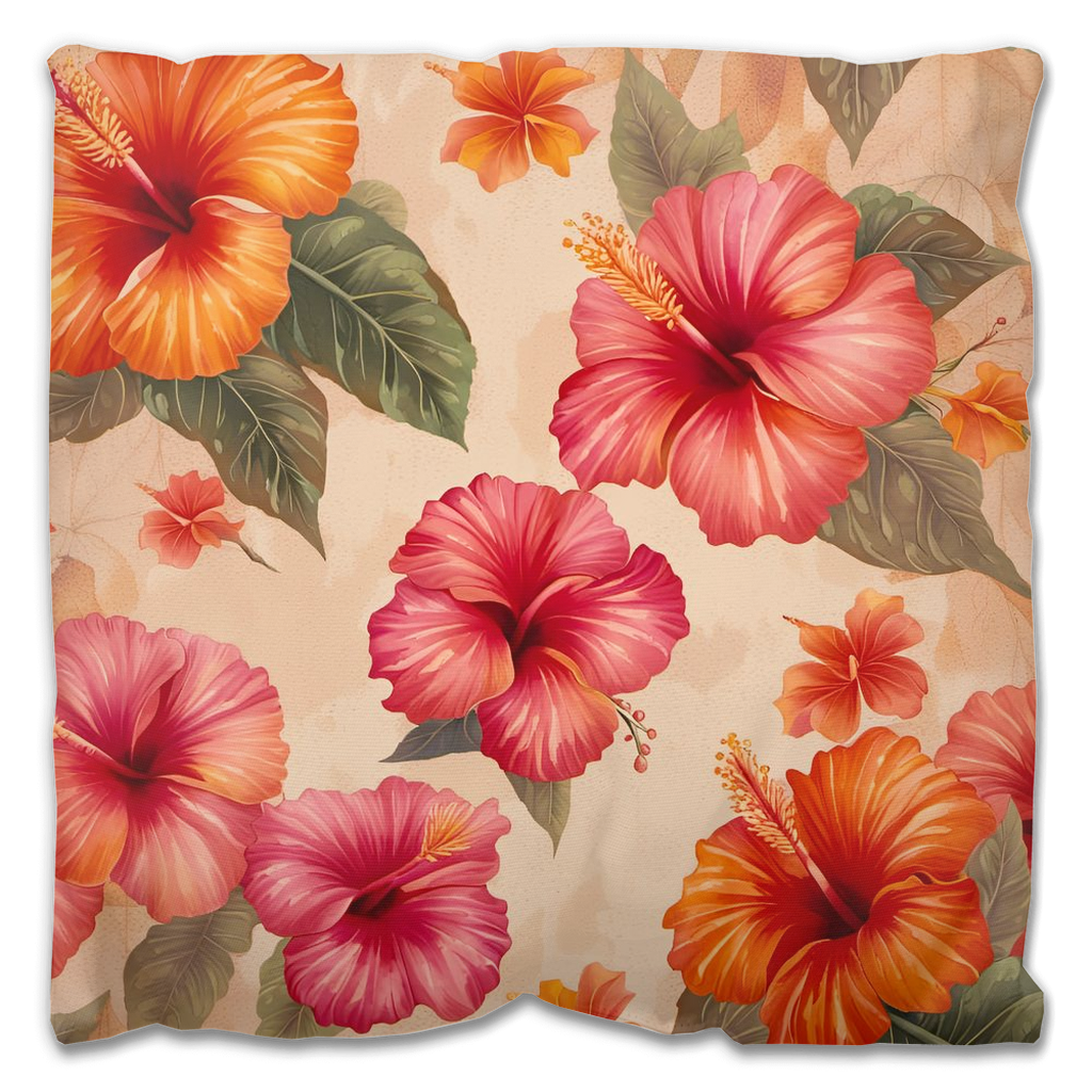 Hibiscus Flowers Outdoor Pillows Pink and Orange Hibiscus Flowers Print 16x16