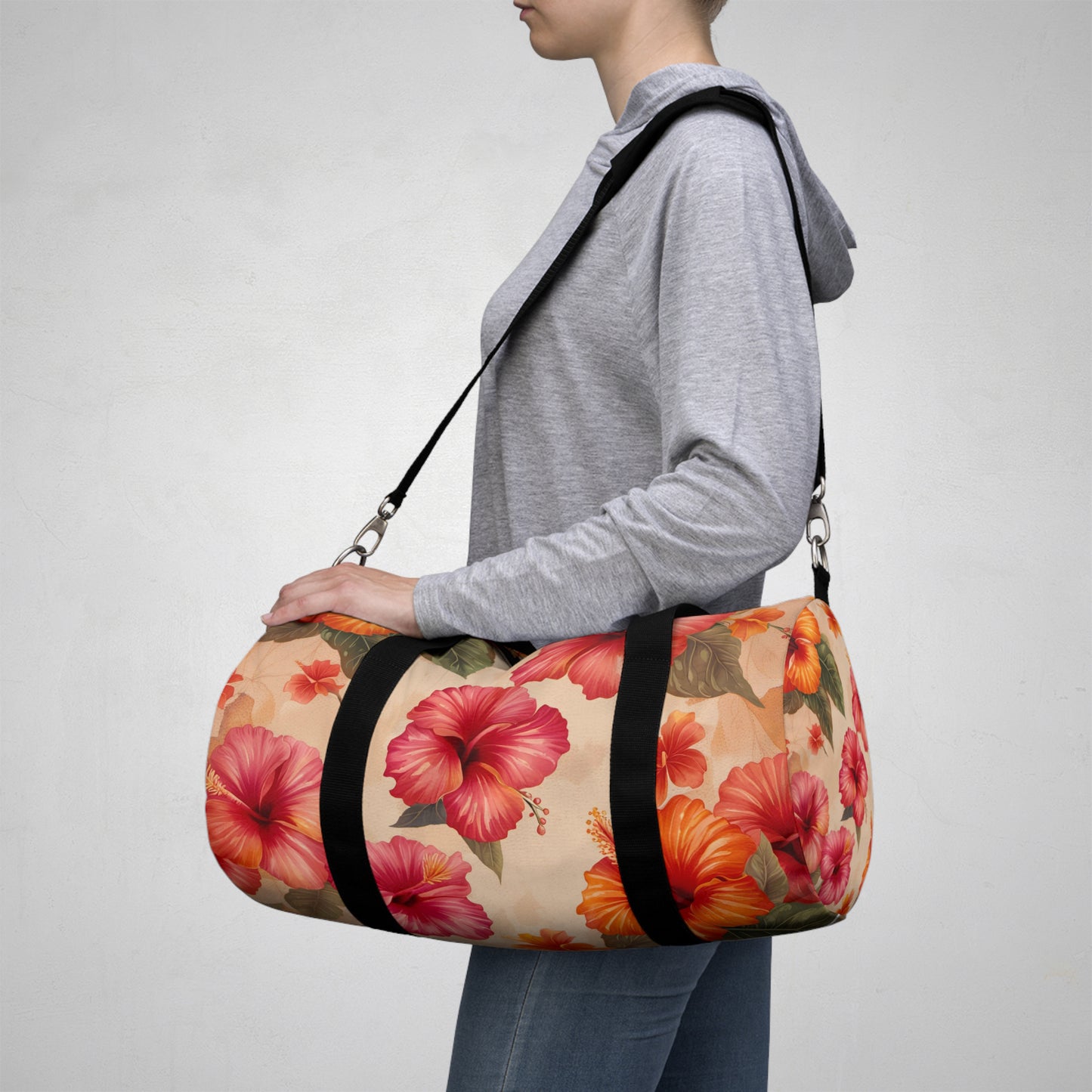 Tropical Themed Travel Accessories and Bags, Hibiscus Flowers Print Duffle Bag