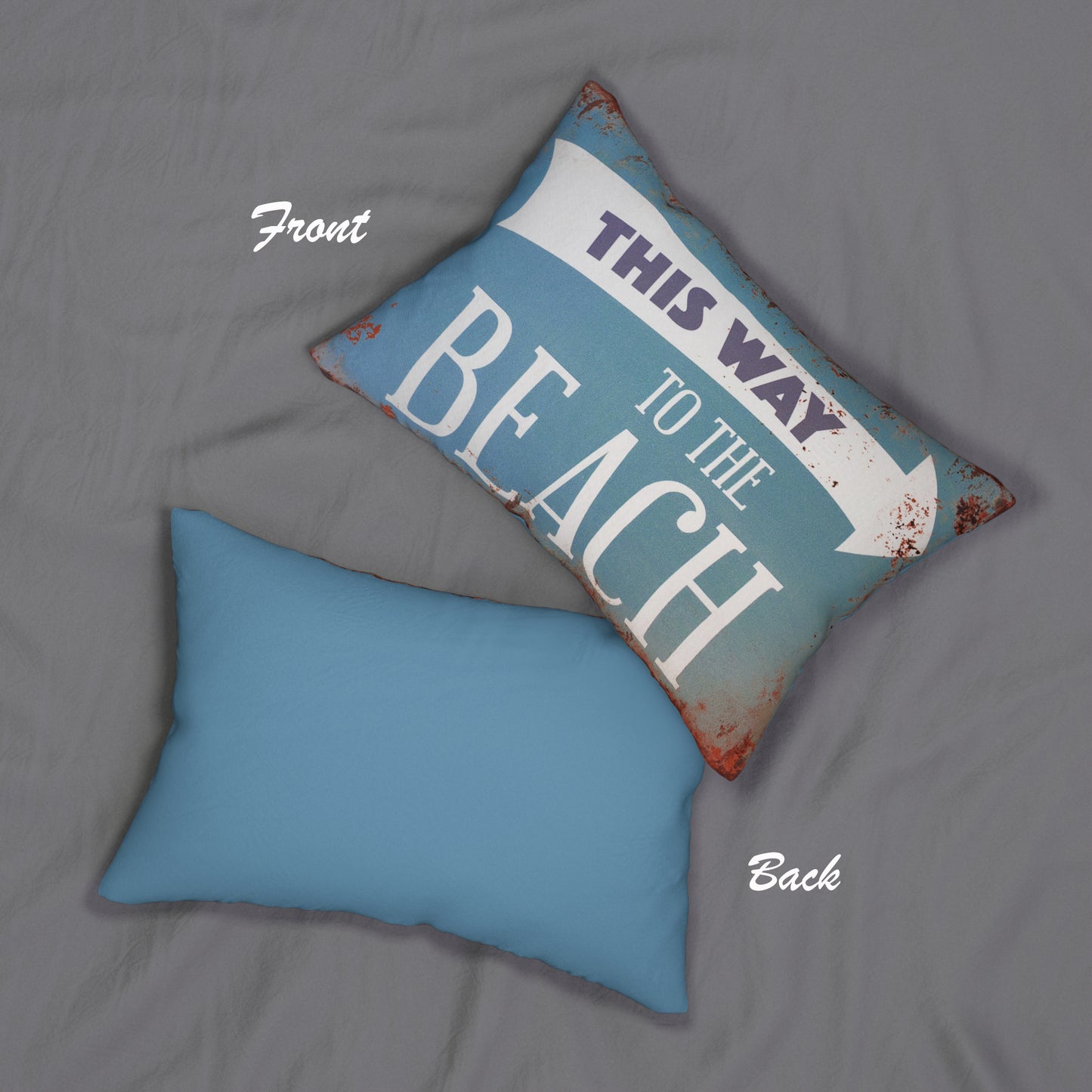 this way to the beach pillow front and back view