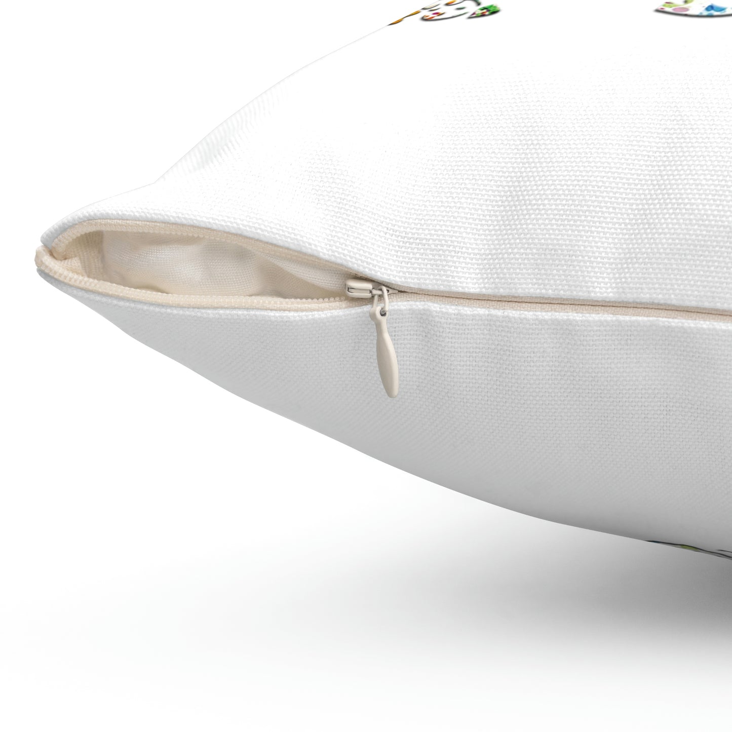 Multicolor Indian Elephant Mandala Style on White Background Spun Polyester Square Pillow.