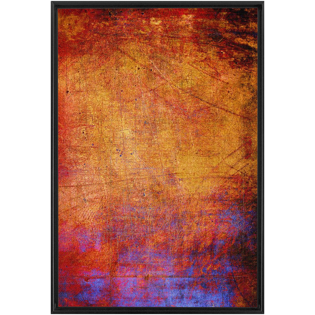 Modern and Abstract Art Print - Blue and Gold Distressed Concrete Slab Vertical Print on Canvas in a Floating Frame