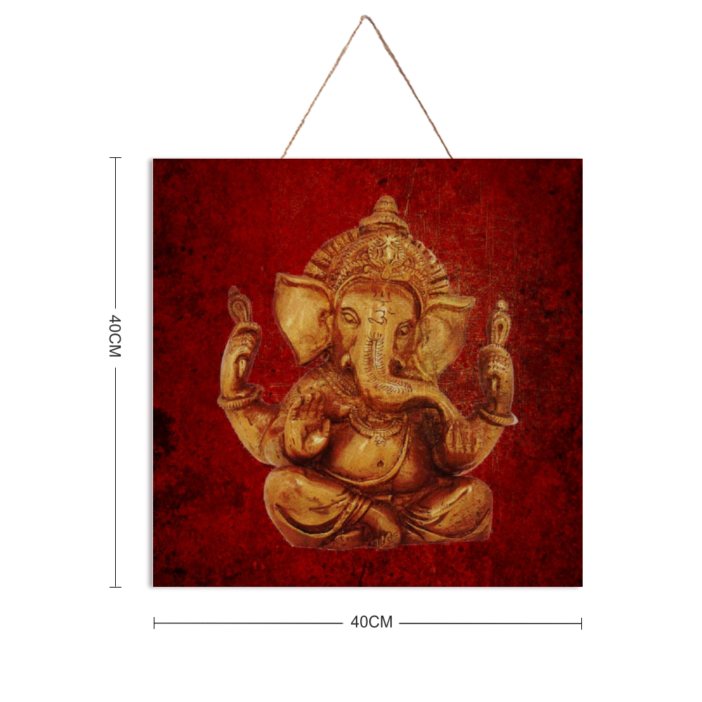 Gold Ganesha on a Distressed Lava Red Background Print on Wood with dimensions