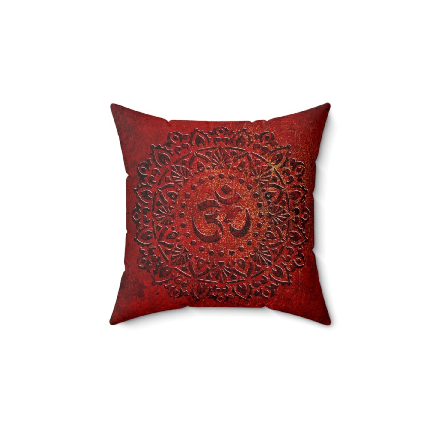 Ohm Symbol Mandala Style Print on Lava Red Background Spun Polyester Square Pillow.