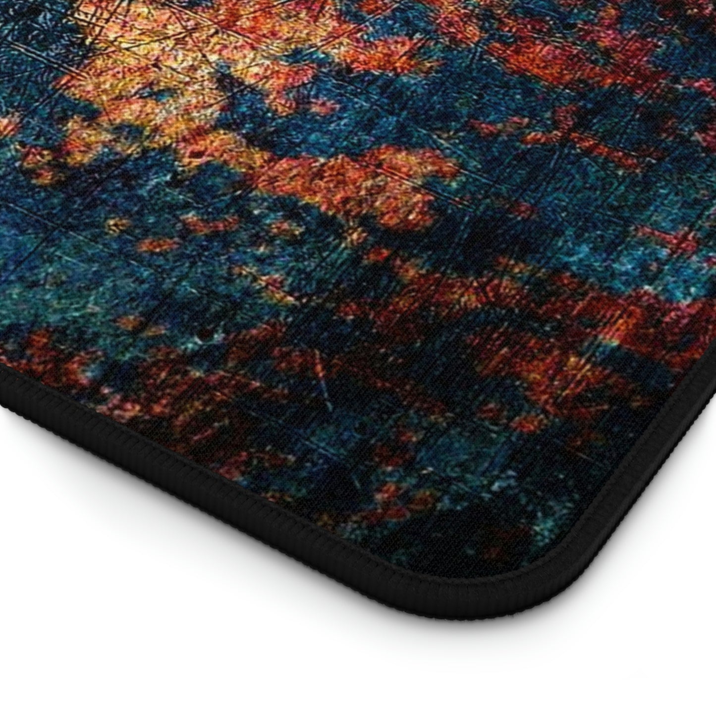 Modern Art Themed Desk Accessories - Rust on Metal Print on Neoprene Desk Mat close up