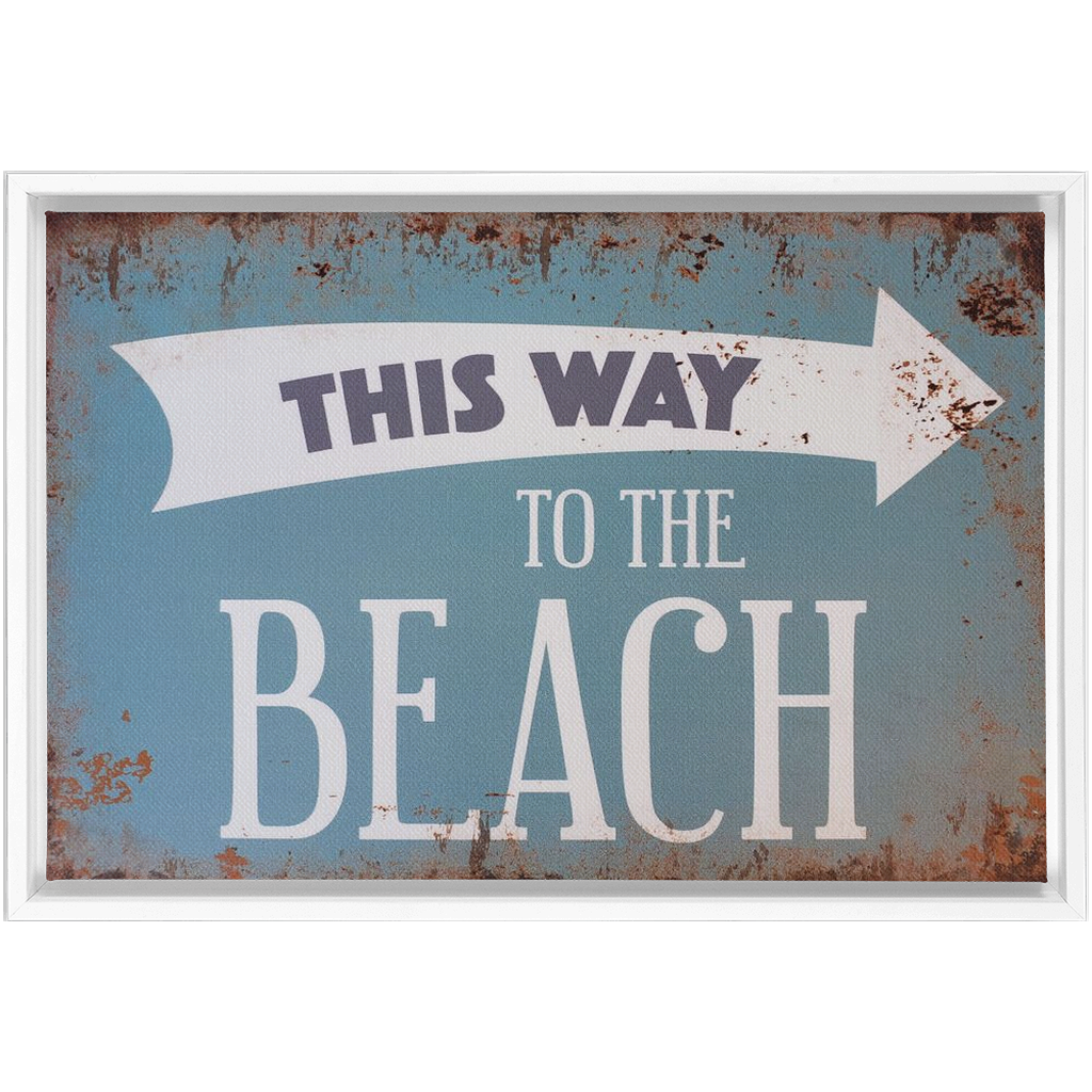 Beach House Decor - This Way To The Beach Print Floating Frame Stretched Canvas