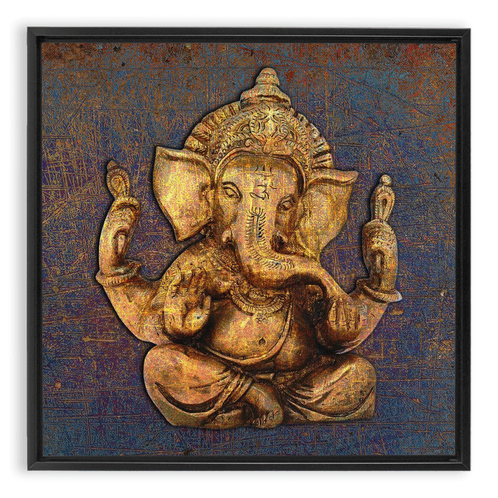 Ganesha on a distressed purple and orange background Floating Frame Canvas