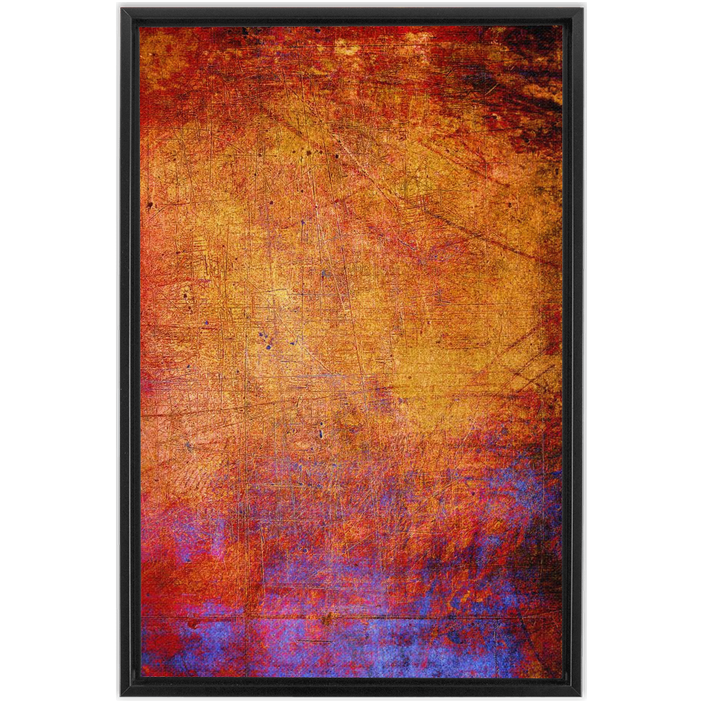 Modern and Abstract Art Print - Blue and Gold Distressed Concrete Slab Vertical Print on Canvas in a Floating Frame