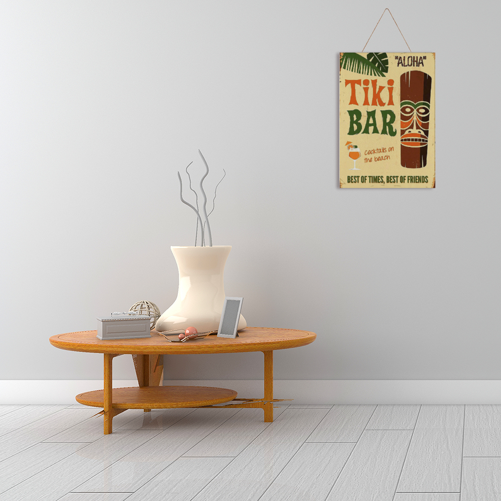 Aloha Tiki Bar Print on Wood hung
