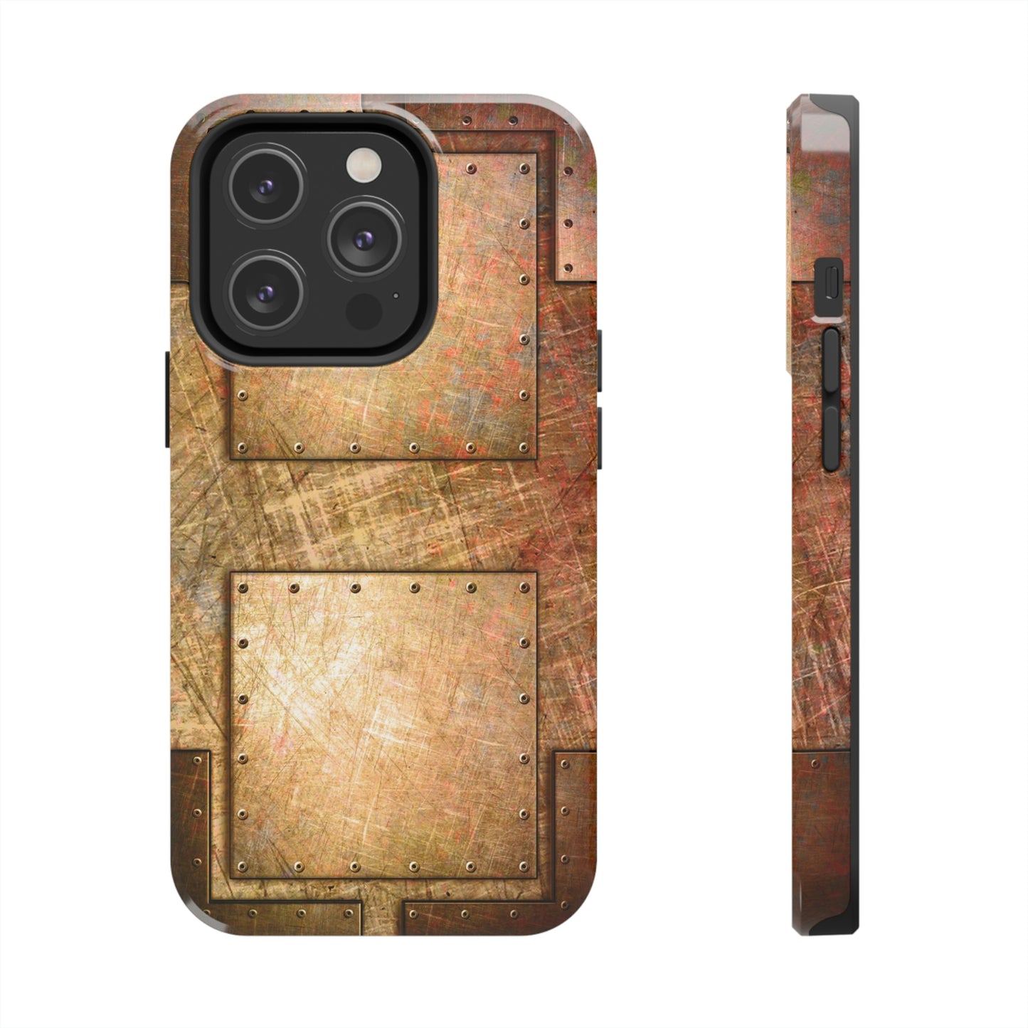 Industrial Look Tough Case for iPhone 14 - Distressed Riveted Copper Plates Print Phone Case
