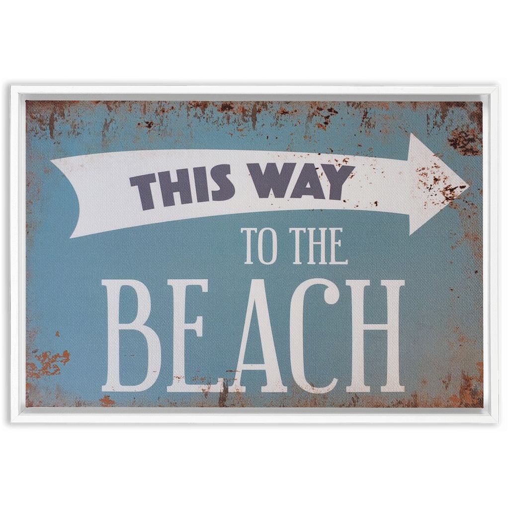Beach House Decor - This Way To The Beach Print Floating Frame Stretched Canvas