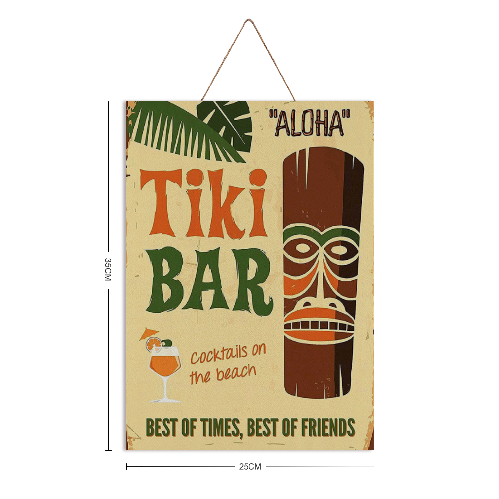 Aloha Tiki Bar Print on Wood 10" x 14" with dimensions