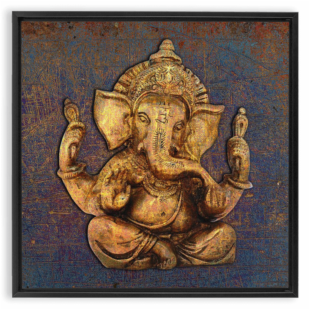 Ganesha on a distressed purple and orange background Floating Frame Canvas