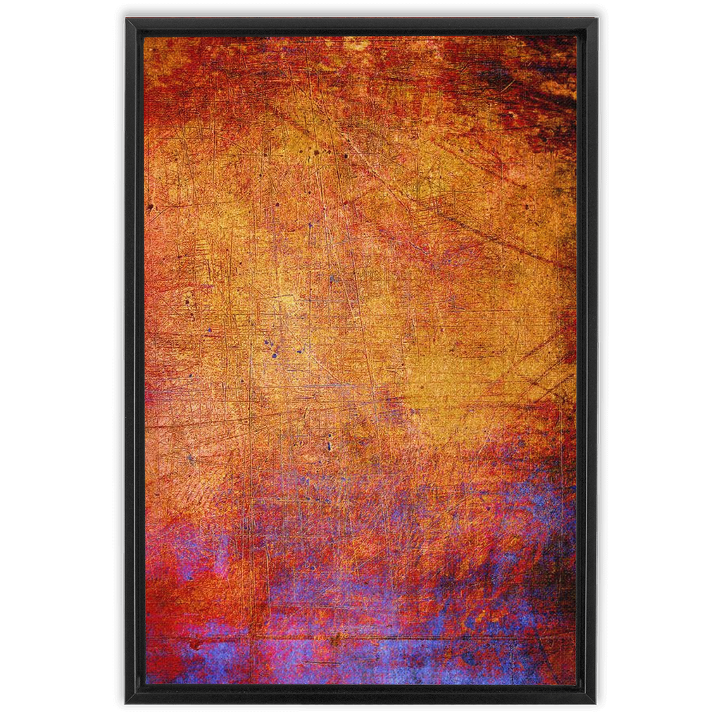 Modern and Abstract Art Print - Blue and Gold Distressed Concrete Slab Vertical Print on Canvas in a Floating Frame