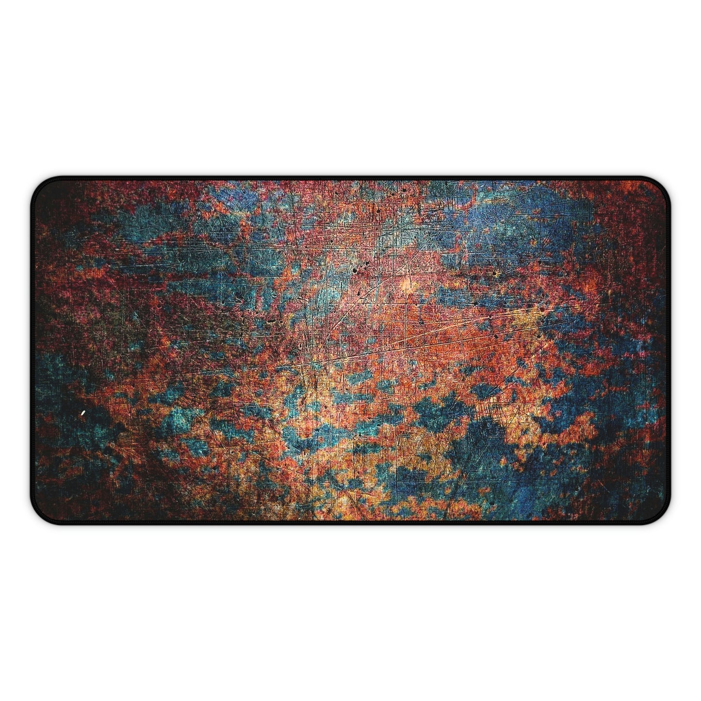 Modern Art Themed Desk Accessories - Rust on Metal Print on Neoprene Desk Mat 12 by 22