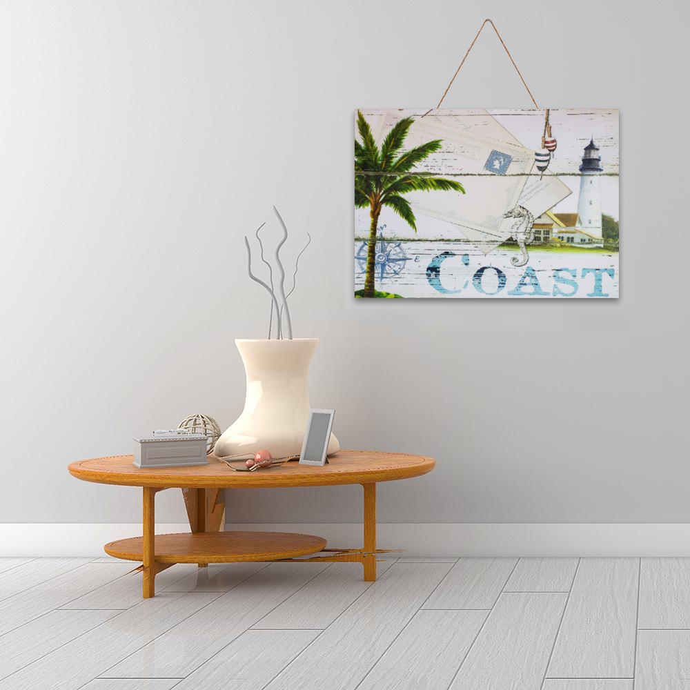 Beach House Decor Coast Print on Wood hung on wall
