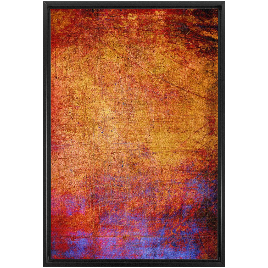 Modern and Abstract Art Print - Blue and Gold Distressed Concrete Slab Vertical Print on Canvas in a Floating Frame