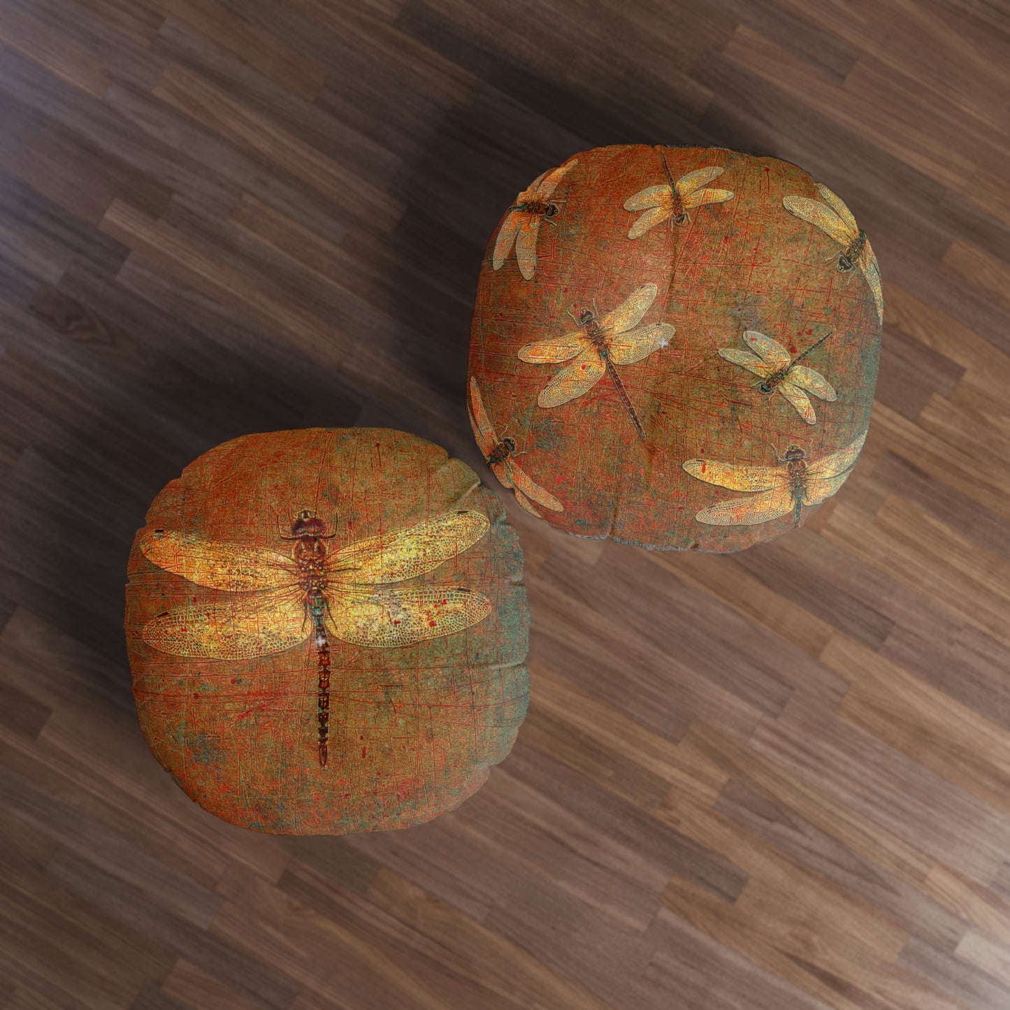 Dragonfly on Brown Stone Background Print on 2 Sided Round Tufted Floor Pillow both side 30 by 30