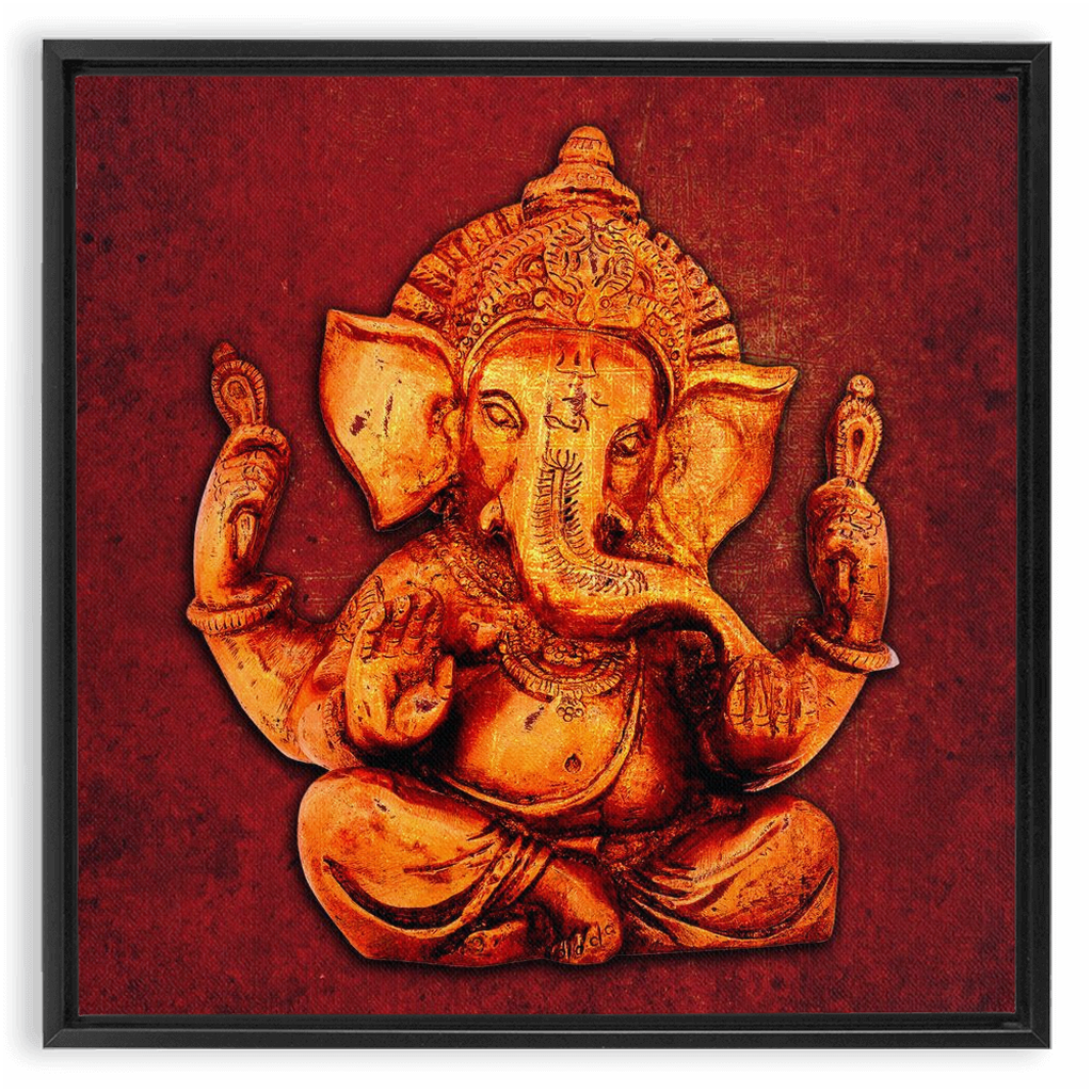 Ganesha on a distressed Red background Floating Frame Canvas