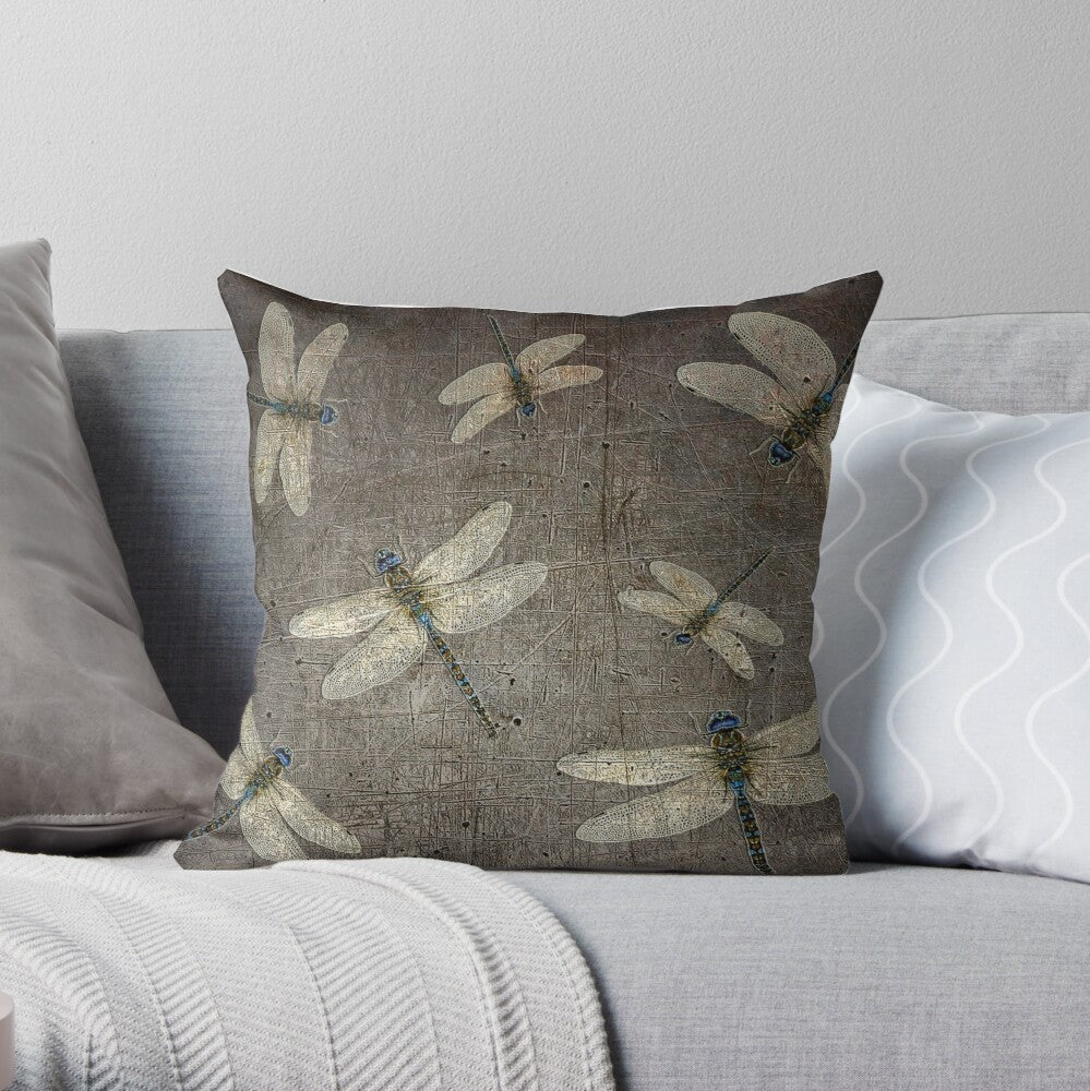 Dragonfly on Distressed Gray Background back on sofa