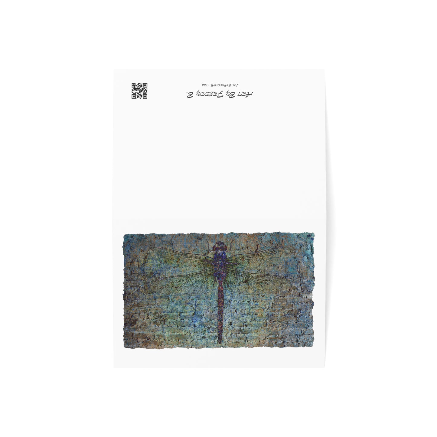 Dragonfly Print Greeting Cards Blue Dragonfly on Brick Stationery and Blank Cards top view