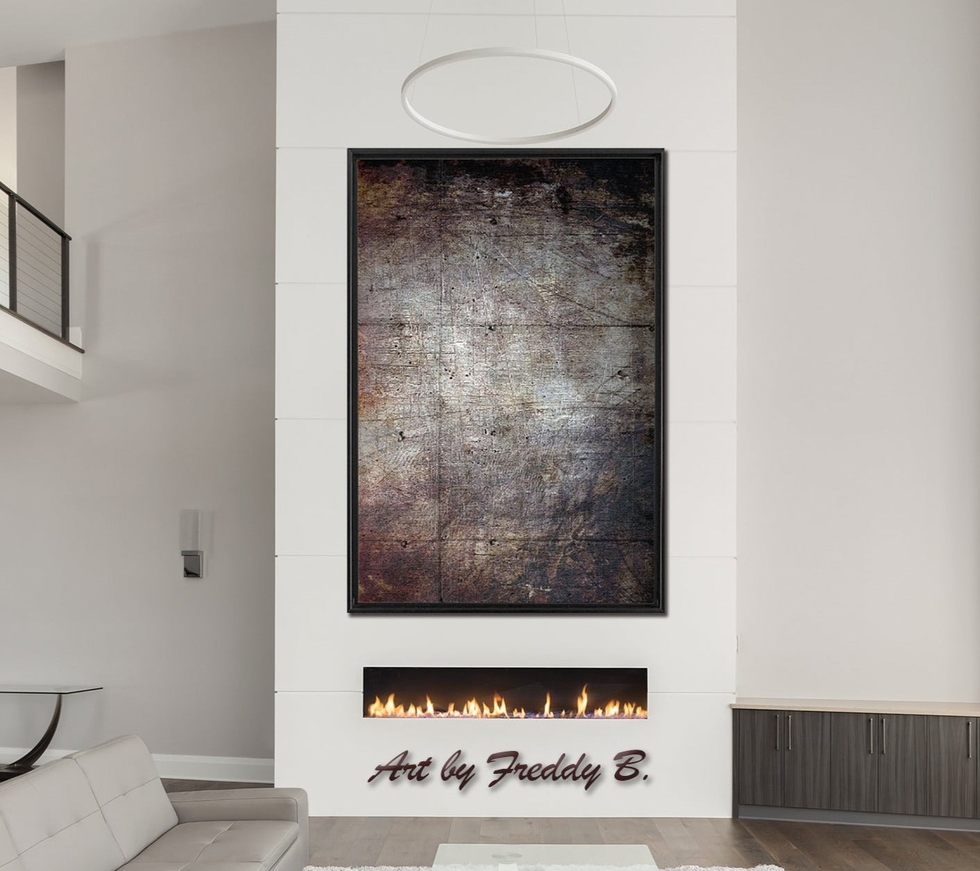 Modern Art Distressed Concrete Slab Print on Canvas in a Floating