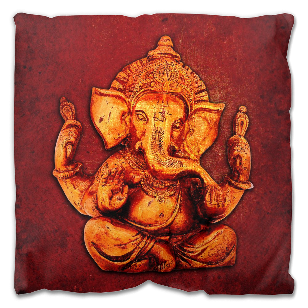Double Sided Outdoor Pillows - Ganesha on a Distressed Lava Red Background Print 16x16