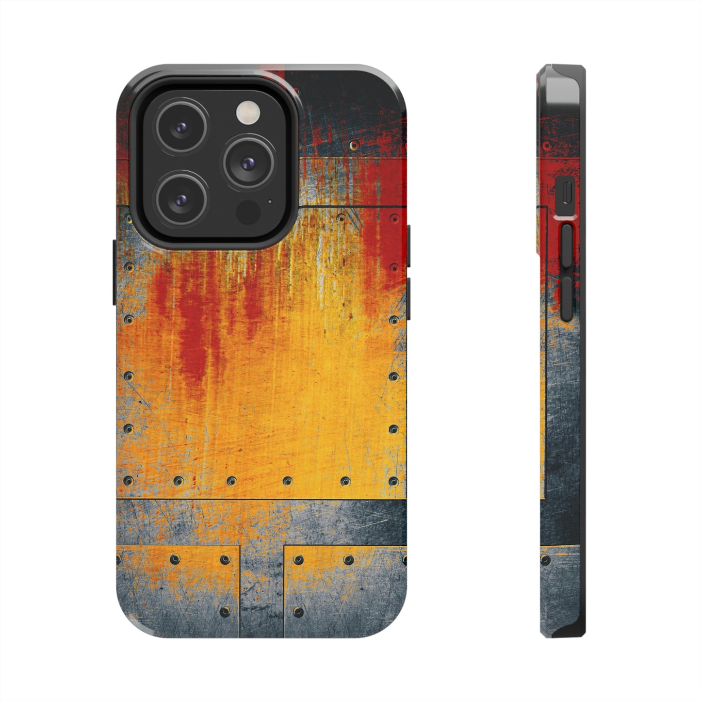 Steampunk Themed Tough Case for iPhone 14 - Rust and Paint on Riveted Metal Plate Print