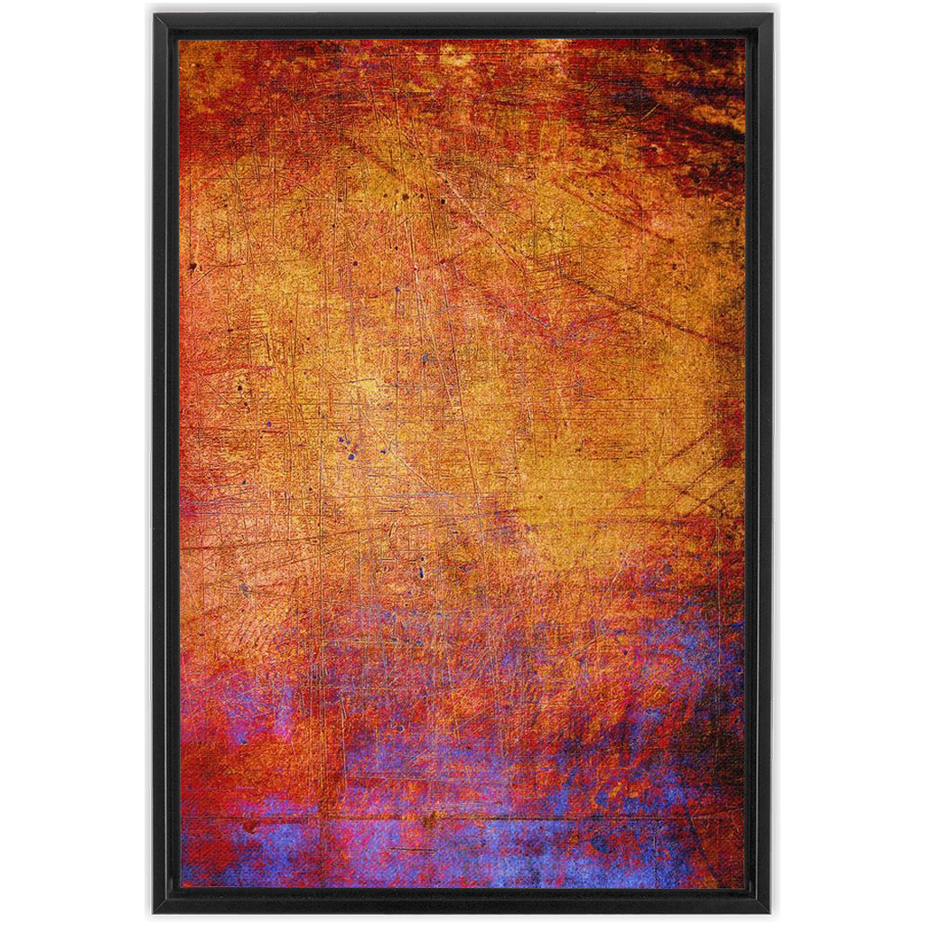 Modern and Abstract Art Print - Blue and Gold Distressed Concrete Slab Vertical Print on Canvas in a Floating Frame 4 sizes available