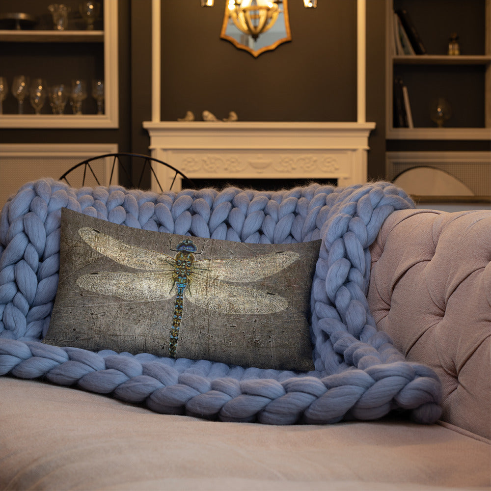 Double Sided Dragonflies Themed Premium Lumbar Pillow 20x12 - Dragonflies on Distressed Background Print