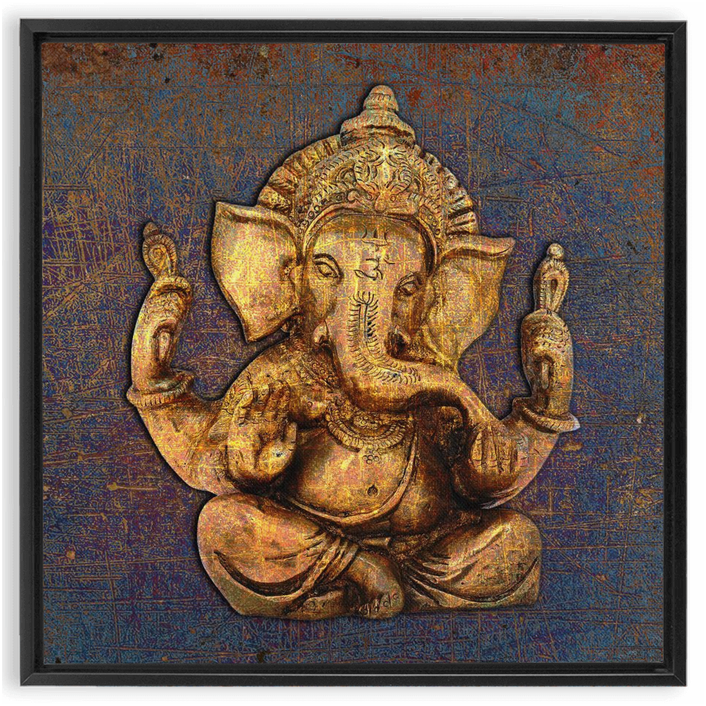 Ganesha on a distressed purple and orange background Floating Frame Canvas