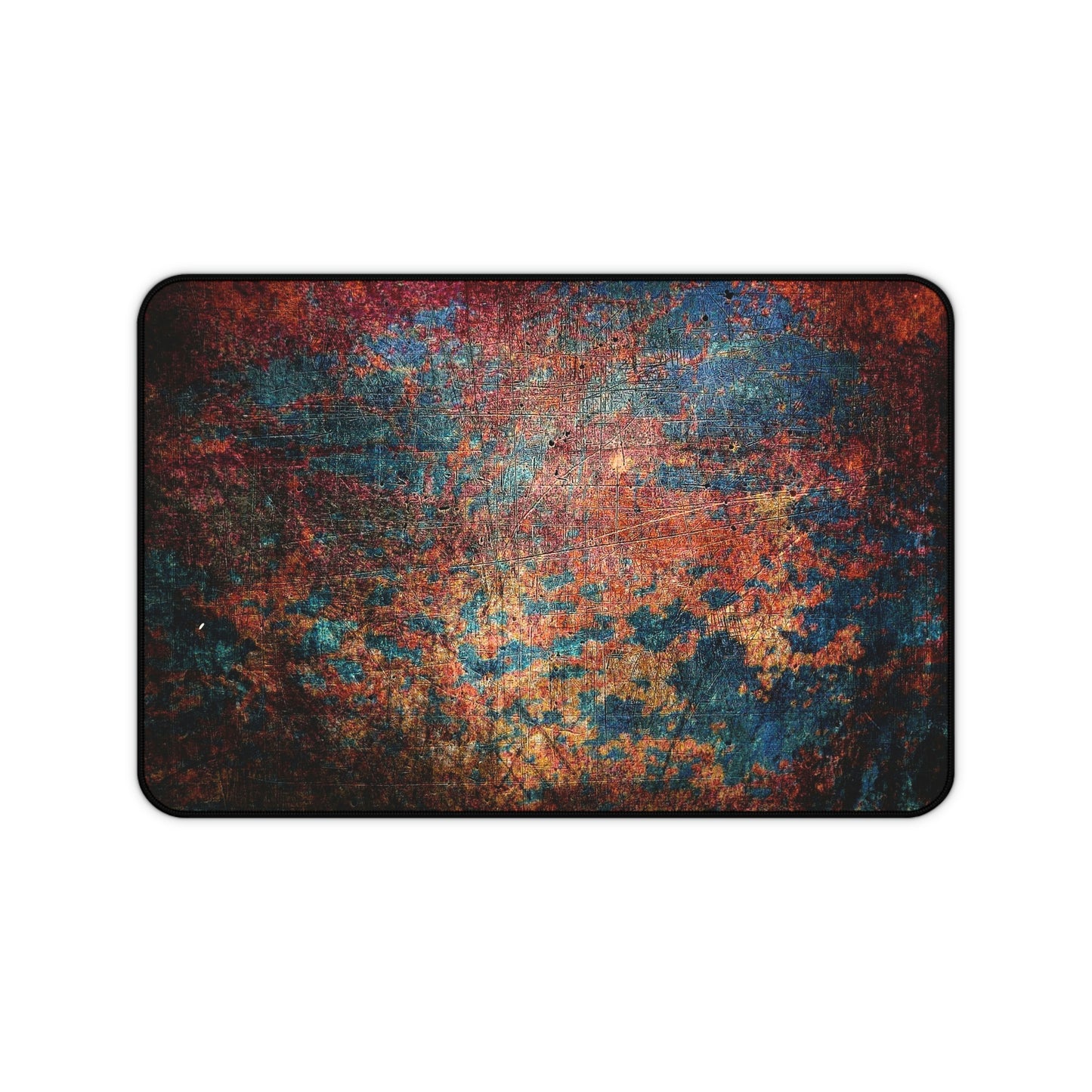 Modern Art Themed Desk Accessories - Rust on Metal Print on Neoprene Desk Mat 12 by 18