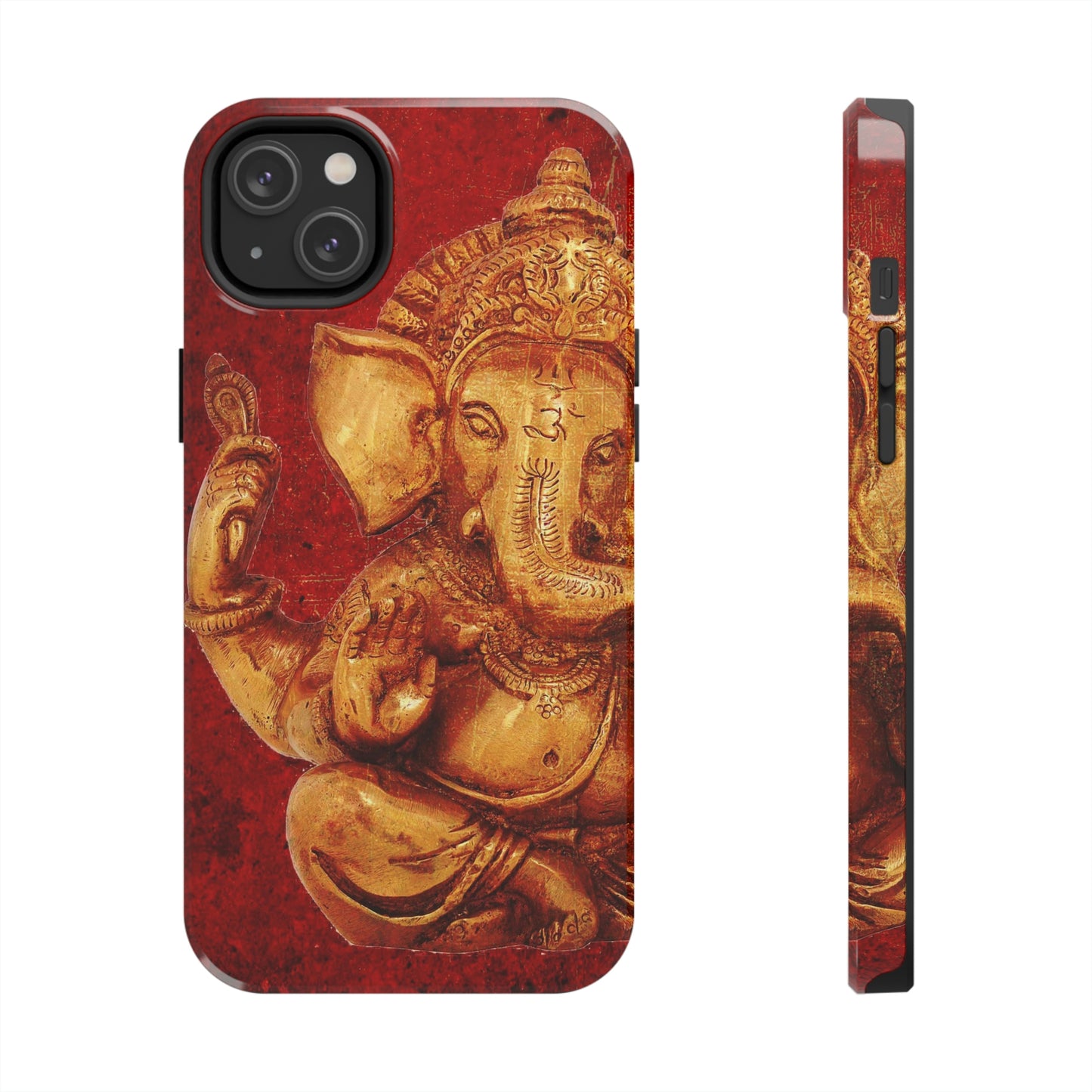 Ganesh Themed Tough Case for iPhone 14 - Gold Ganesha on Lava Red Print Phone Case for iPhone 14
