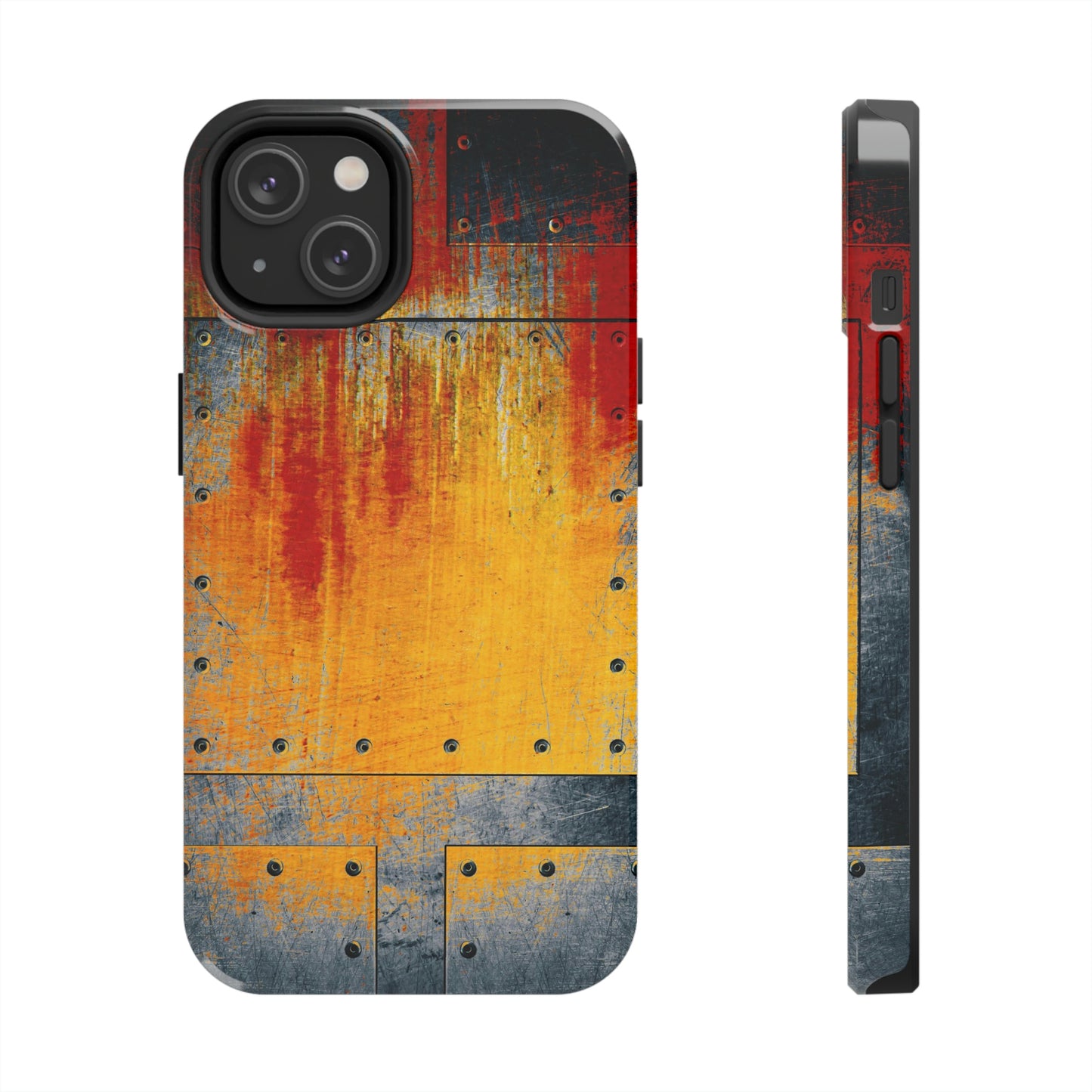 Steampunk Themed Tough Case for iPhone 14 - Rust and Paint on Riveted Metal Plate Print