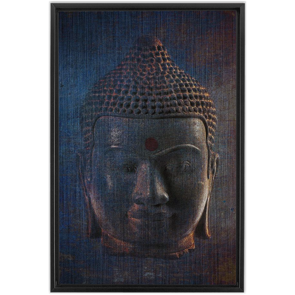 Blue Buddha Head on Distressed Background Print on Canvas in a Floating Frame