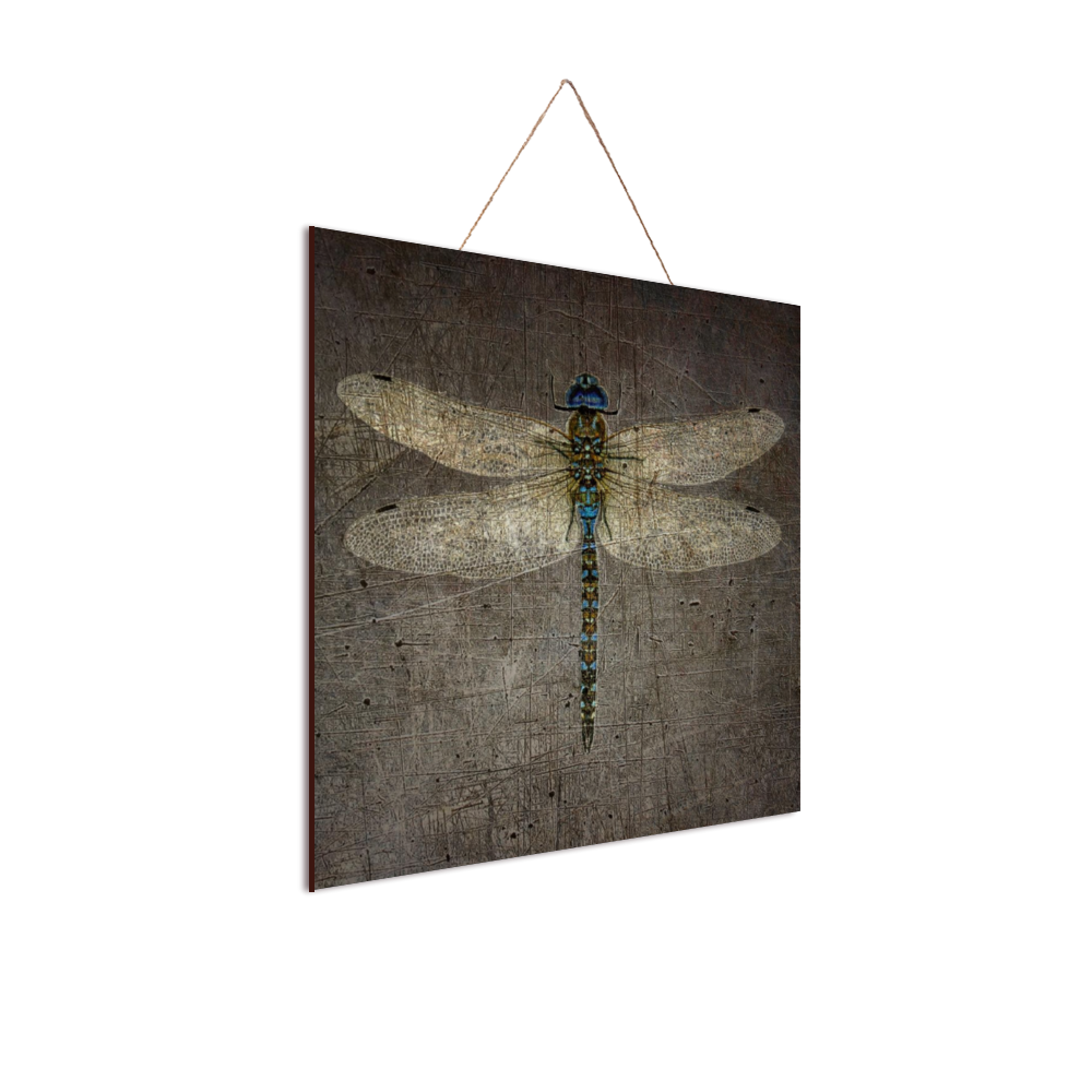 Dragonfly Wall Decor Dragonfly on Distressed Grey Background Print on Wooden Plaque side view