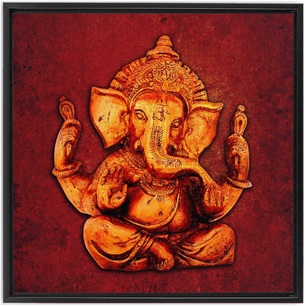 Ganesha on a distressed Red background Floating Frame Canvas