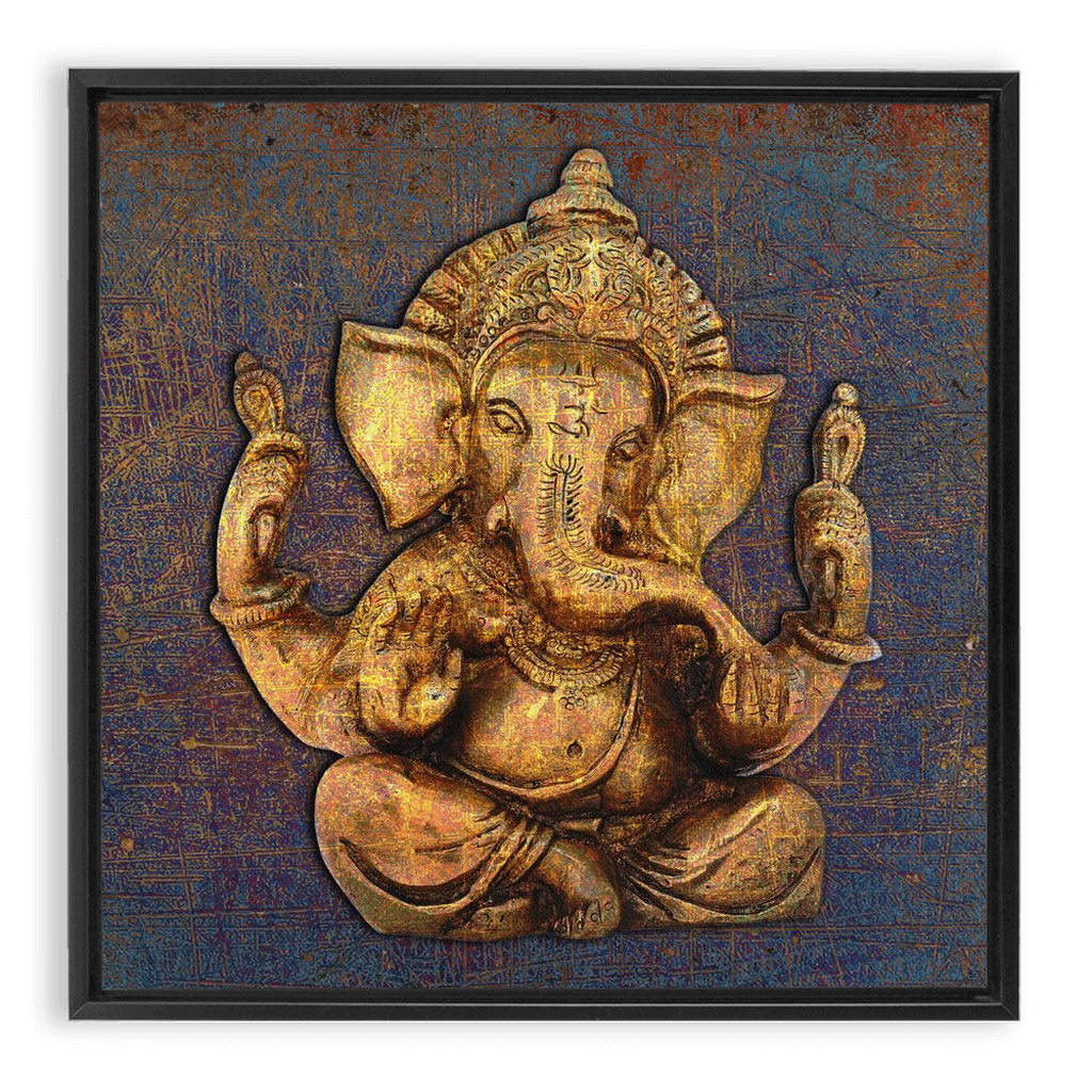 Ganesha on a distressed purple and orange background Floating Frame Canvas