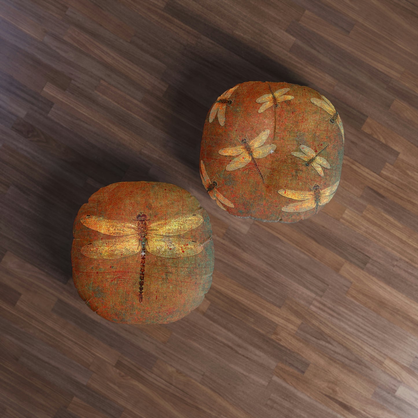 Dragonfly on Brown Stone Background Print on 2 Sided Round Tufted Floor Pillow both side 26 by 26
