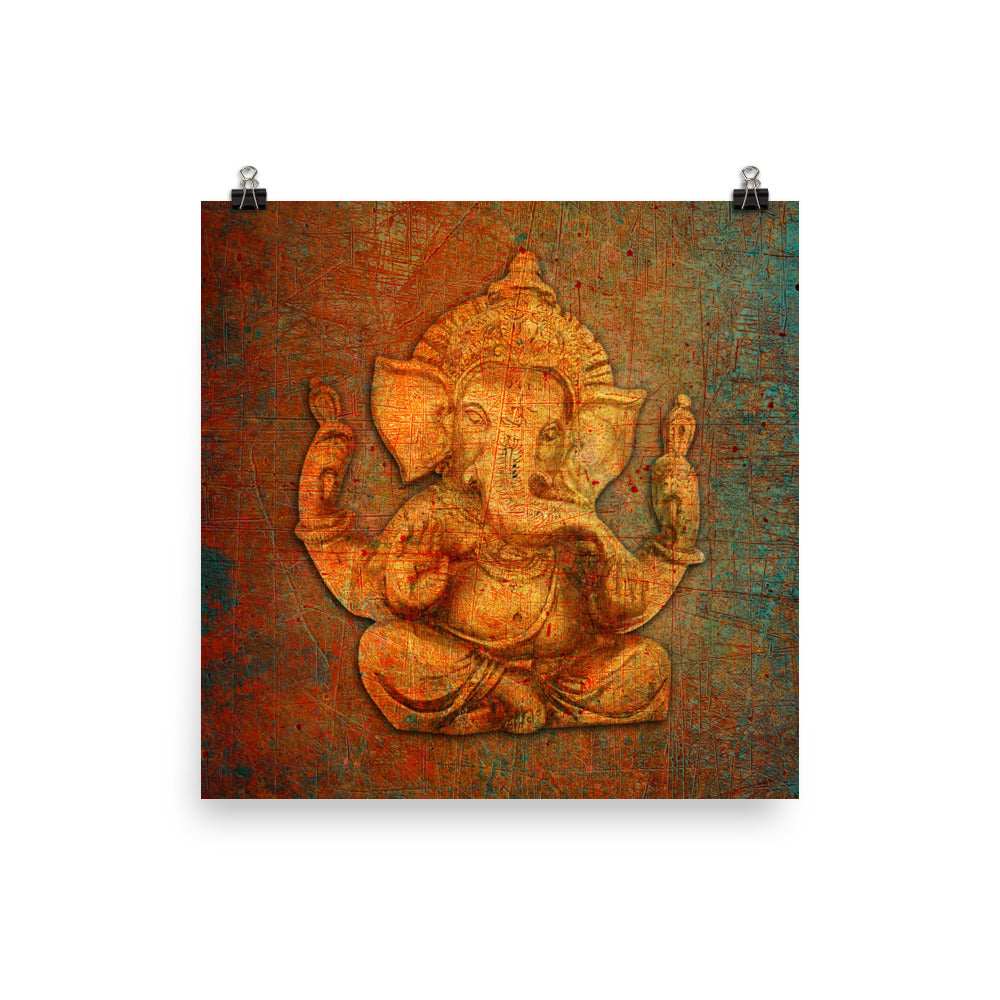 Gold Ganesh on Distressed Stone Background - Museum-quality Art Print on Archival Paper 5 sizes available