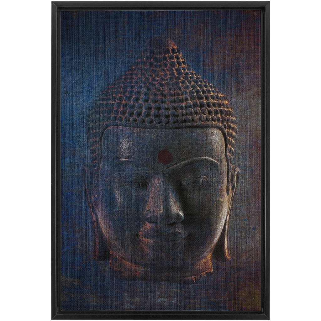 Blue Buddha Head on Distressed Background Print on Canvas in a Floating Frame
